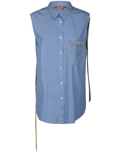 N°21 Crystal Embellished Sleeveless Stripe Shirt - Blue