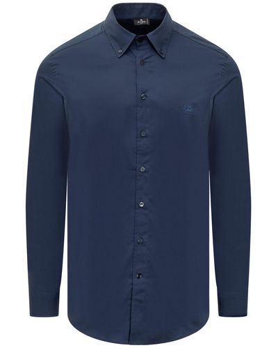 Etro Cotton Shirt With Logo - Blue