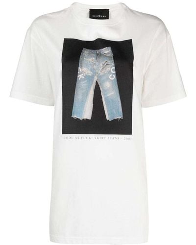 John Richmond Cotton T-shirt With "denim" Decorative Print - White