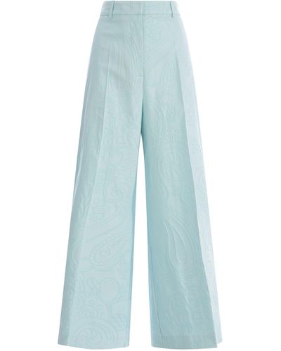 Etro Jacquard Trousers In Stretch Cotton - Blue