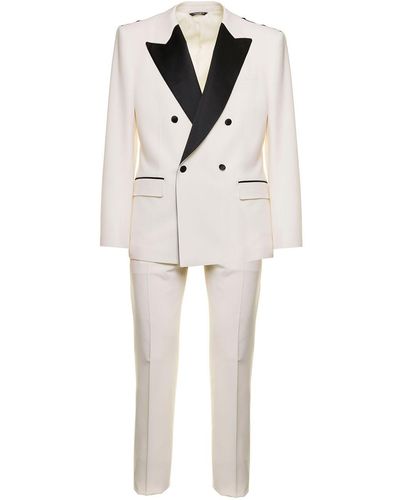 Dolce & Gabbana Man's Double-breasted Tailored Wool And Silk Suit - White