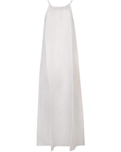 120% Lino Butter Linen Long Halter Dress - White