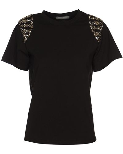 Alberta Ferretti Rhinestone Embellished Round Neck T-Shirt - Black