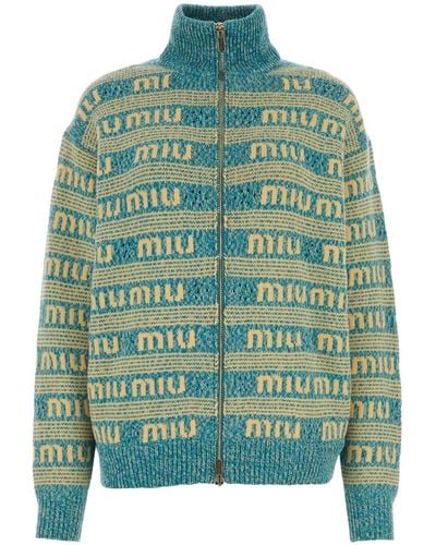 Miu Miu Embroidered Wool Blend Oversize Cardigan - Green