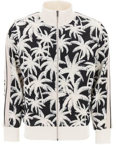 Palm Angels Zip Up Sweatshirt With Palms Print - Black