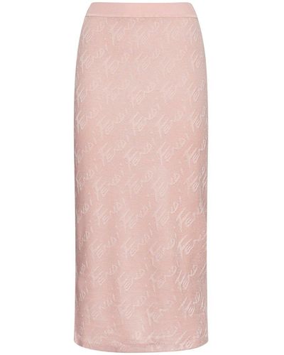 Fendi Logo Jacquard Elastic Waist Midi Skirt - Pink