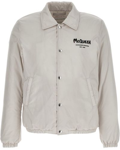 Alexander McQueen Logo Print Down Jacket - Gray