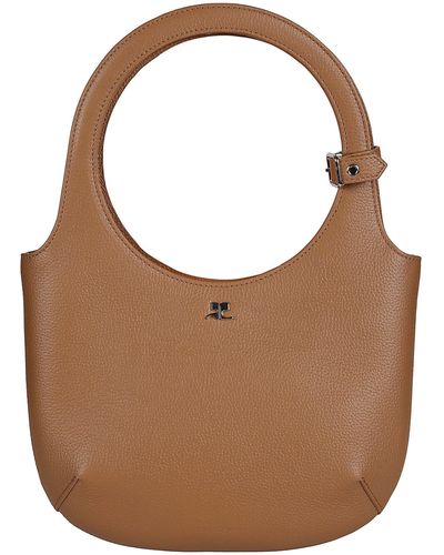 Courreges Holy Grained Leather Tote - Brown