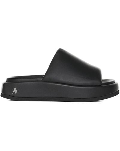The Attico Mia Leather Flatform Sandals - Black