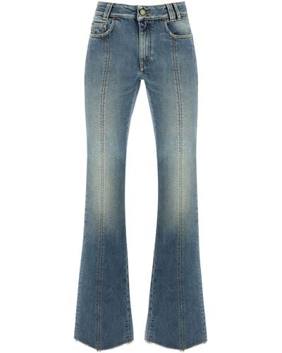 Alessandra Rich Flared Jeans With Crystal Rose - Blue