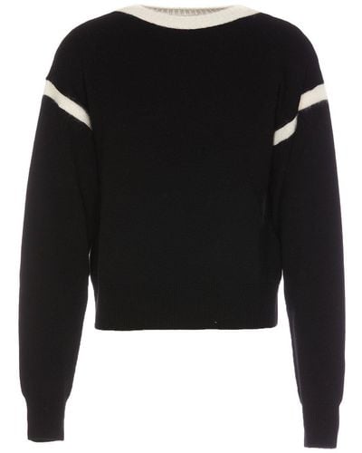 Saint Laurent Two-tone Wool-blend Sweater - Black