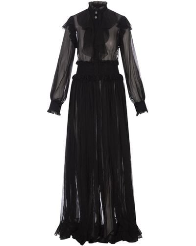 Roberto Cavalli Long Dress With Ruffles - Black