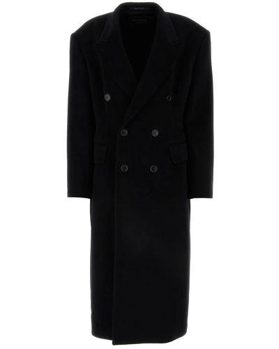Balenciaga Cashmere Blend Oversize Cinched Coat - Black