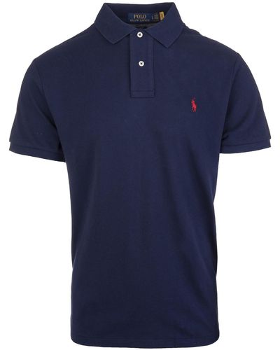 Ralph Lauren Navy Blue And Red Slim-fit Pique Polo Shirt