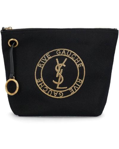 Saint Laurent Rive Gauche Embroidered Pouch - Black