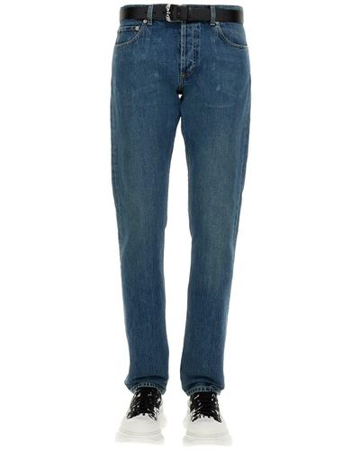 Alexander McQueen Jeans With Embroidered Logo - Blue