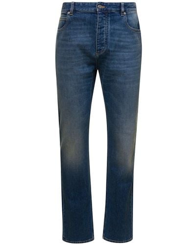 Bottega Veneta E 5-pocket Style Fitted Jeans With Green Patch In Cotton Denim Woman - Blue