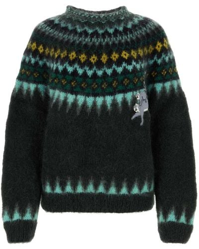 Loewe + Suna Fujita Fair Isle Embroidered Mohair-blend Sweater - Green