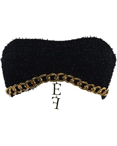 Elisabetta Franchi Tweed Top With Chain - Black