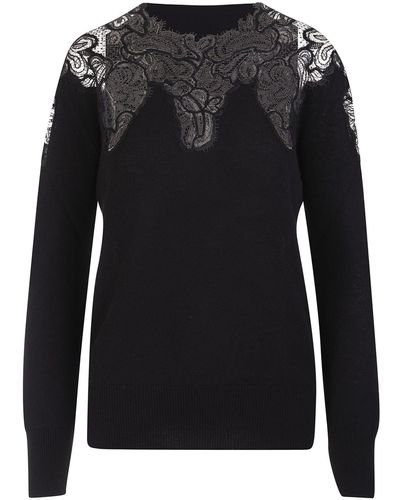 Ermanno Scervino Black Wool Sweater With Lace
