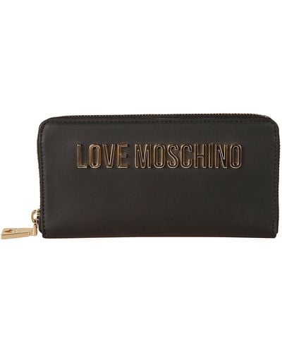 Love Moschino Logo Plaque Applique Zip-Around Wallet - Black