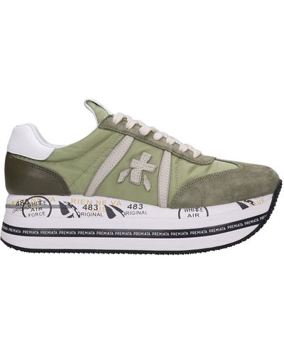 Premiata Beth Sneakers In Suede And Fabric - Green