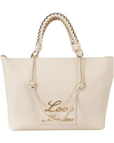 Love Moschino Signature Logo Detail Chain Embellished Tote - Natural