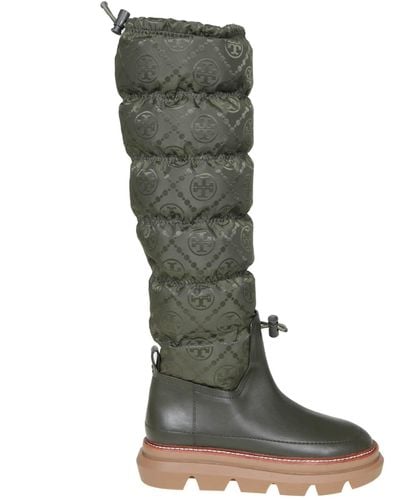 Tory Burch Padded Boots In Leather And Nylon In Leccio Color - Green