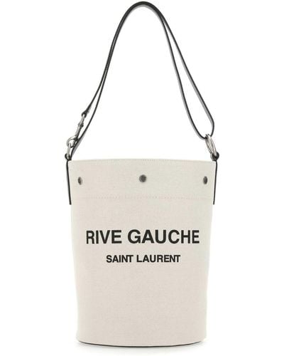 Saint Laurent Two-Tone Canvas And Leather Medium Rive Gauche Bucket Bag - White