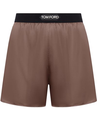 Tom Ford Stretch Silk Satin Pj Shorts - Brown