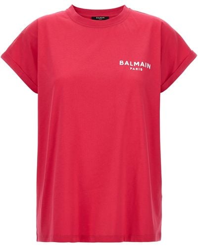 Balmain Flocked Logo T-shirt - Pink