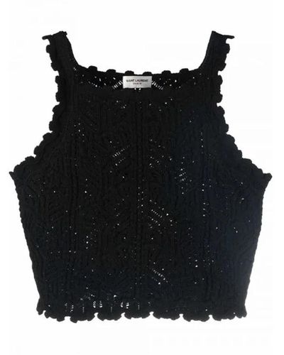 Saint Laurent Crochet Wool Crop Top - Black