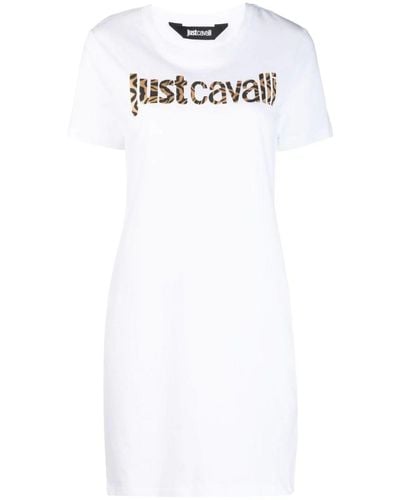 Just Cavalli Animal-print Logo T-shirt Dress - White