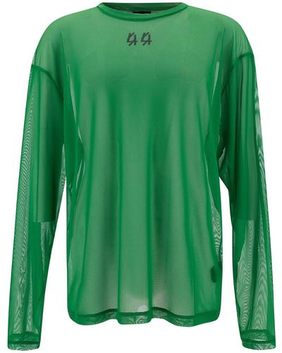 44 Label Group Green Long Sleeve Top With Contrasting Logo Print In Mesh
