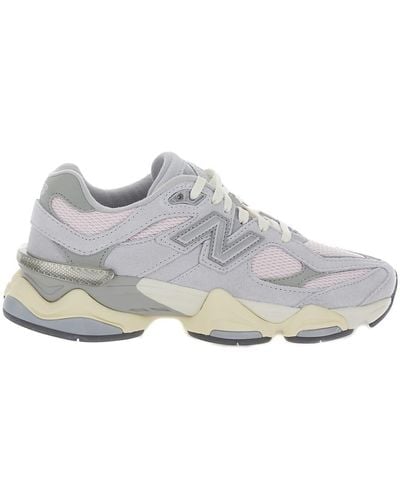 New Balance 9060 Grey Trainers With Logo In Leather - White