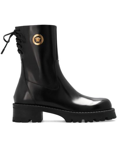 Versace Alia Leather Ankle Boots - Black