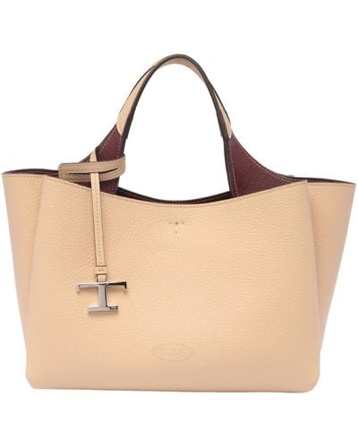 Tod's Leather Logo Top Handle Bag - Natural