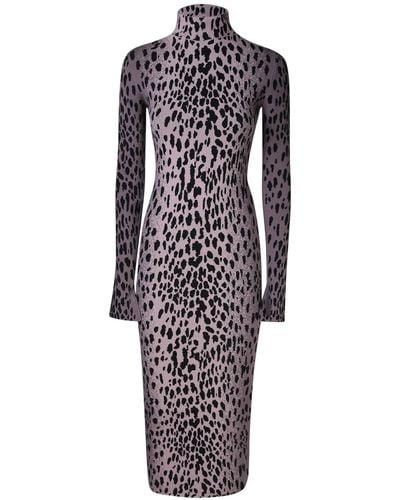 Ssheena Long Leopard Knit Dress Lilac And - Blue