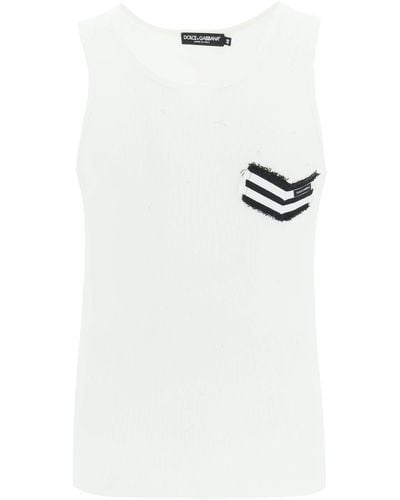 Dolce & Gabbana Distressed Rib Tank Top With Patch - White
