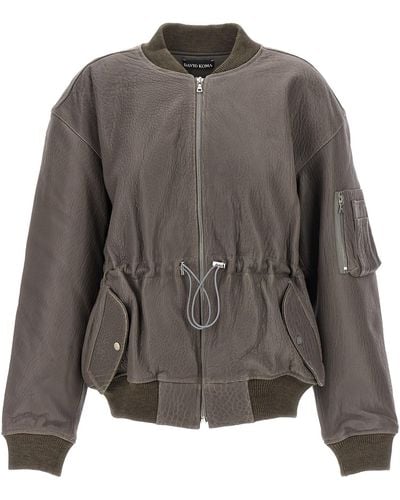 David Koma Oversize Leather Bomber Jacket Casual Jackets - Gray