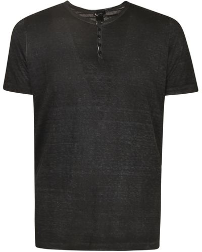 Avant Toi Round Neck Buttoned T-Shirt - Black