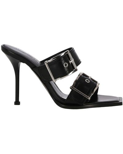 Alexander McQueen Buckle Detailed Heeled Sandals - Black