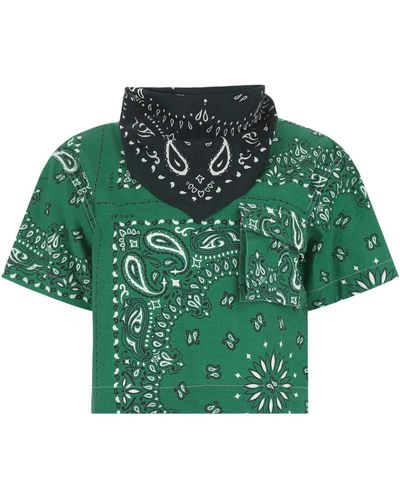 Sacai Printed Cotton T-shirt - Green