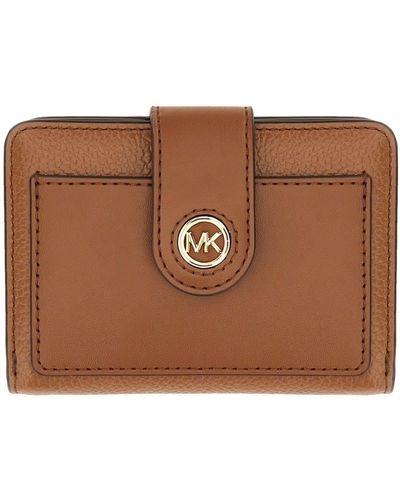 Michael Kors Compact Wallet With Logo - Brown