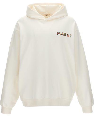 Marni Logo Print Hoodie - White