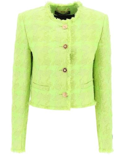 Versace Lurex Tweed Cropped Jacket - Green