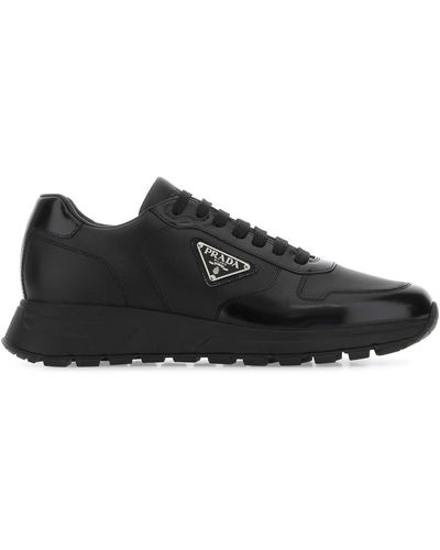 Prada Black Re-nylon And Leather Trainers