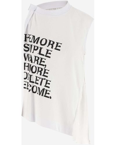 Sacai Cotton Top With Slogan Print - White