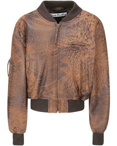 Acne Studios Abstract Printed Cropped Bomber Jacket - Brown