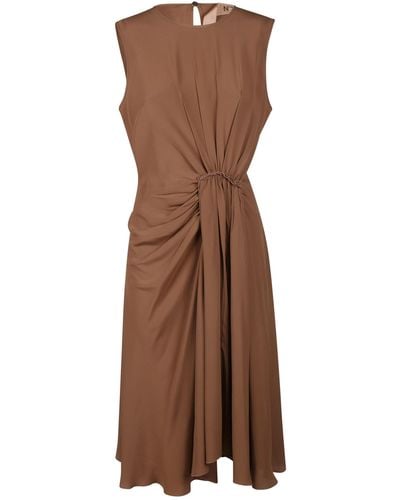 N°21 Gathered Sleeveless Plain Dress - Brown